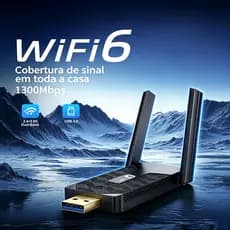 Adaptador Wireless WiFi Mini 2 Antenas Dual Band 1300Mbps 5.8GHz/2.4GHz Sem Fio PC