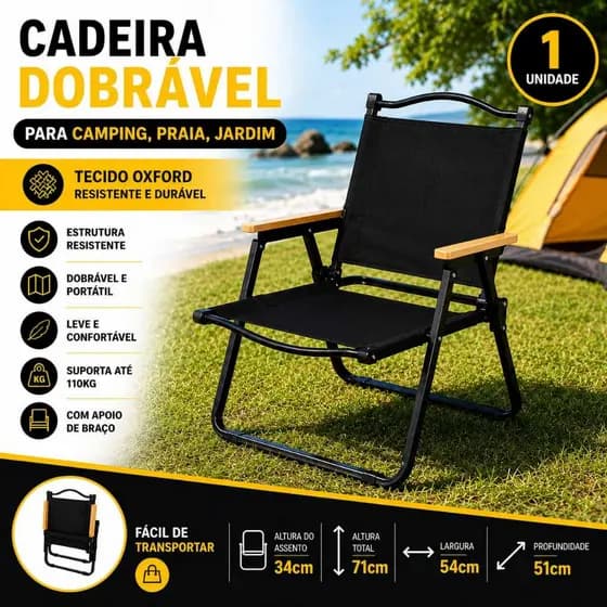 Cadeira Dobrável para Camping, Praia, Jardim, Tecido Oxford