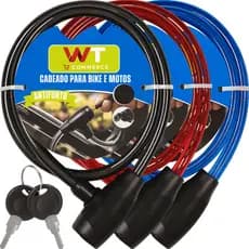Trava Cadeado Para Bike Moto Tranca Anti-Roubo Corrente De Cabo De Aço Com Chave Espiral Flexível WT