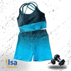 Conjunto Degrade Shorts + Top Bojo Fitness Academia Corrida Ciclismo Croosfit