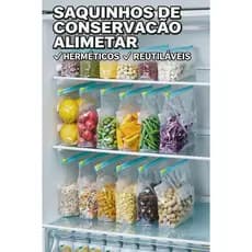 kit 20 Sacos Herméticos Guarda Comida Organização de Cozinha Reutilizáveis Não Vaza