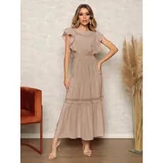 Vestido Longo Manga De Borboleta Baiha Com Babado