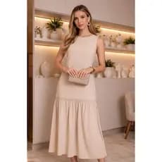 Vestido Midi em Linho Premium com Detalhe em Renda – Elegância Atemporal- ENVIO RAPIDO