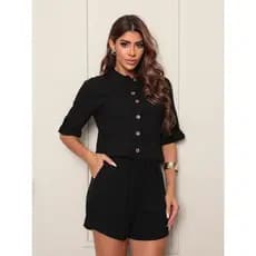 Conjunto de Linho Manga Curta Com Botão De Short Cintura Elastek01