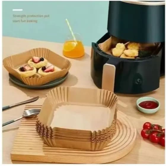 Kit 50 Forma De Airfryer Descartável Redondo Antiaderente Para Cozimento Papel Fritadeira Cozimento