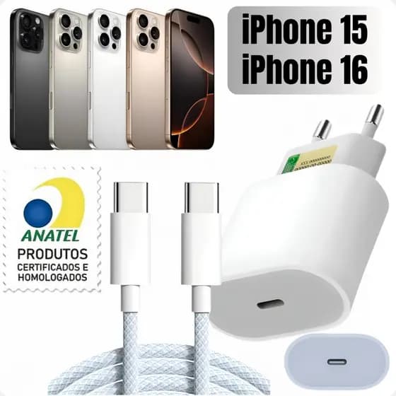 Carregador Tipo C Android e iPhone 15 e iPhone 16 25w Turbo cabo ultra resistente