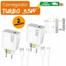 Carregador Completo Turbo Power Para Xiaomi Redmi Poco Cabo USB + Cabo Tipo C 33W Original 2