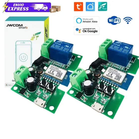 Kit 2 Rele Wifi inteligente Pulso Portão Garagem RF-433 DC 7-32v Automação Residencial