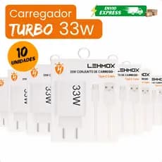 kit 10 carregadores celular 33w usb tipo c atacado revenda