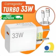 Carregador 33w Compatível Xiaomi Turbo Power Original Mi8 Mi9 Redmi Tipo-C 13C, Note 13 POCO C75