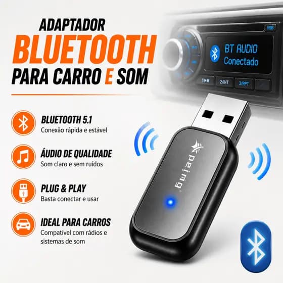 Adaptador Bluetooth USB para Carro Som Receptor USB Áudio Automotivo