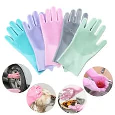 Luvas de Limpeza Multifuncionais de Silicone para Lavar Louças na Cozinha e Dar Banho em Pets