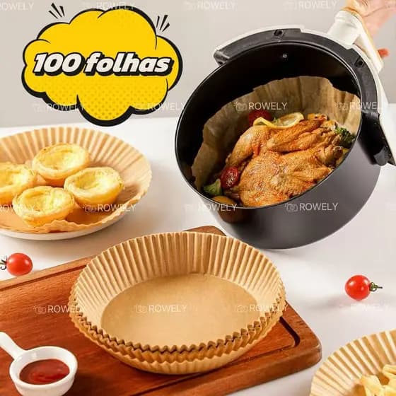 Kit 100 Forma De Airfryer Descartável Redondo Antiaderente Para Cozimento Papel Fritadeira Cozimento