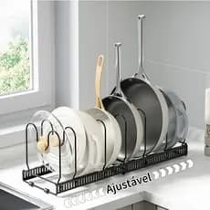 Organizador Versátil de Panelas e Tampas Ajustável Suporte Extensível para Utensílios de Cozinha