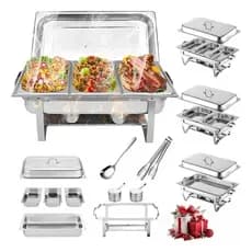 Rechaud Inox Profissional 12L com 3 Cubas 1/3 Aço Inoxidável Reforçado – Buffet Restaurante Hotel Catering Evento