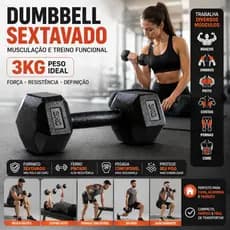 Dumbbell Sextavado 3kg Halter Hexagonal MIG Musculação Academia Treino em Casa Fitness Peso Muscular