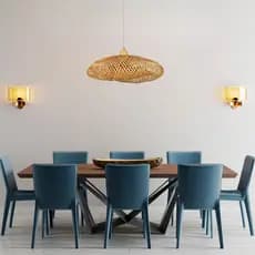 Pendente de Teto Luminaria Pendente Borneu-60 Fibra Bambu entrelaçado Lustre Artesanal Sala Jantar