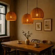 Luminaria de Teto Pendente Artesanal Timor Fibra Natural Sisal Entrelaçado Decoraçao Rustica