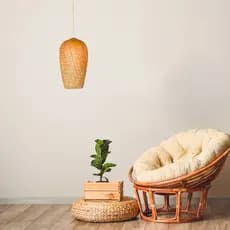 Luminaria Luxo Pendente de Teto de Bambu entrelaçado E27 Lustre Rustico Abajur Candelabro Artesanal