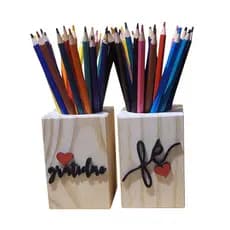 Porta Lápis Organizador Lápis  De Madeira Pinus Kit C/ 2