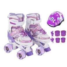 Patins Infantil 4 Roxo UNICORNIO Rodas Led + Proteção Ajustável Menina Patins Quad Promoção