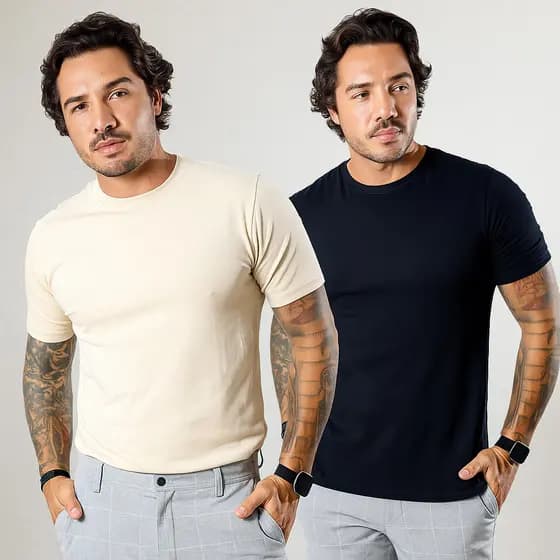 Kit 2 Camiseta Masculina Lisa Tecido Premium Original 96% Algodão 4% Elastano
