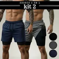 Kit com 2 Bermudas Esportivas Masculinas 2 em 1 Alta Performance no Treino, Academia, Corrida