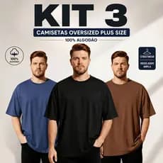 Kit 3 Camiseta Oversized Plus Size G1 G2 G3 Masculina Algodão Premium Blusa Streetwear