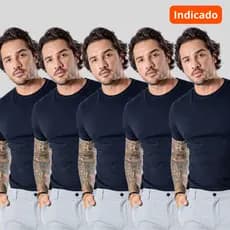 Kit 5 Camiseta Masculina Preta Lisa Tecido Premium Original 96% Algodão 4% Elastano