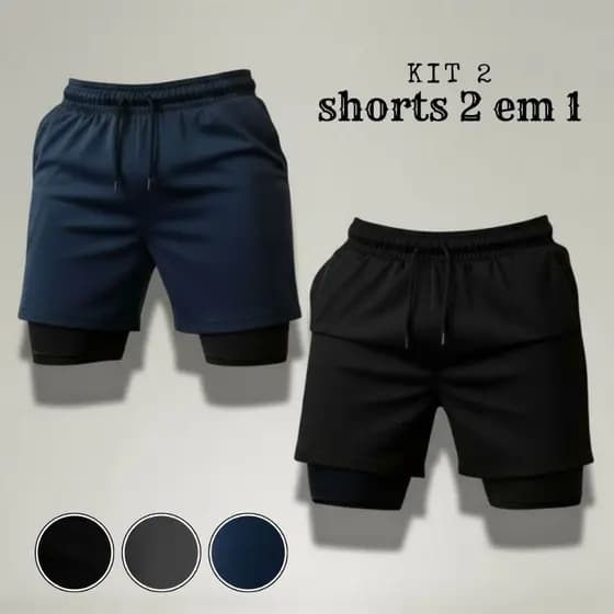 Kit 2 Bermudas Masculinas 2 em 1 Esportivas Alto Desempenho e Conforto no Treino