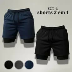Kit 2 Bermudas Masculinas 2 em 1 Esportivas Alto Desempenho e Conforto no Treino