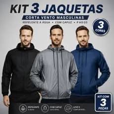 Kit 3 Jaqueta Corta Vento Masculina Impermeável Blusa Com Capuz Bolso E Zíper P ao G3