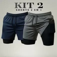 Kit 2 Bermudas 2 em 1 Para Sports Academia Masculina