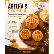 Kit Ejetor De Brigadeiro E Carimbos Abelha Colmeia 3 Peças