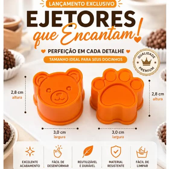 Kit 2 Ejetores Modeladores de Brigadeiro Ursinho e Pata Ursinho Docinhos Confeitaria
