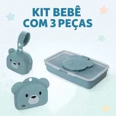 kit 3 Em 1 Porta Toalhas Umedecidas + Protetor De Chupeta e Bico Com Alça + Porta Sabonete Bebê Criança Plasutil