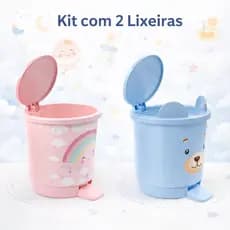 Kit com 2 Lixeira Decorativa Infantil Criança  com Tampa e Pedal – 6,5 L Lixeira Para Quarto Decoração