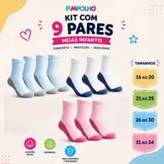 Kit 9 Pares Meias Pimpolho Brancas Com Solado Escuro Não Encarde Bebe Meias Bebes  Crianças