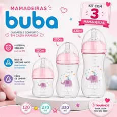 Kit Com 3 Madeiras 3 Tamanhos 120 - 270 - 330 Ml Material Seguro Bico Silicone Macio Kit 3 Mamadeiras Bebes