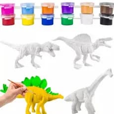 Kit Com 3 Dinossauros Para Pintar e Colorir De Borracha Pequeno 6 Cores 1 Pincel
