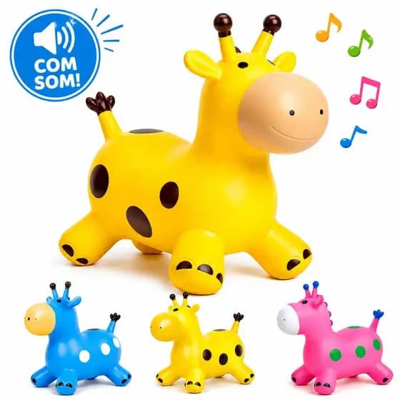 Brinquedo Cavalinho Upa Upa Girafa Com Som Inflável Pocoto Com Música Infantil e Led Pula Pula