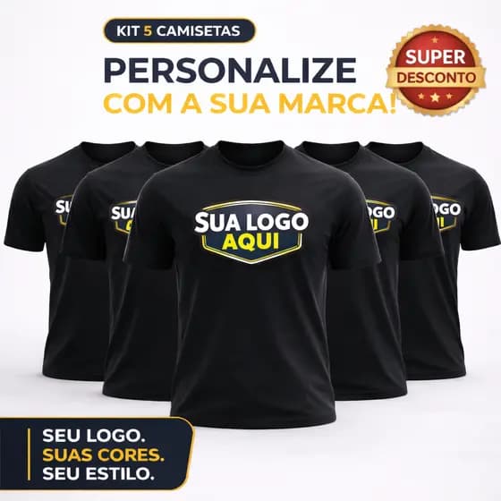KIT-5 CAMISETAS C/ESTAMPAS PERSONALIZADAS UNISSEX 100%ALGODÃO SUA ART LOGO UNIFORME OU FOTO DESEJADA