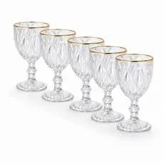 Jogo 6 Taças Diamante Luxo 330ml Copo Diamond Borda Dourada