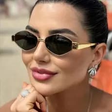 Óculos De Sol Poligonal Dourado Cobre Tendencia Metalizado Moda Hype Unissex Envio Rápido