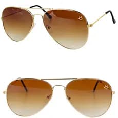 Óculos sol banhado ouro marrom aviador masculino casual
