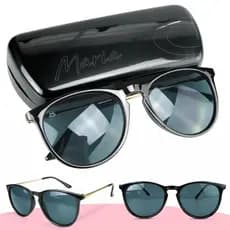Óculos sol feminino preto protecao uv acetato redondo
