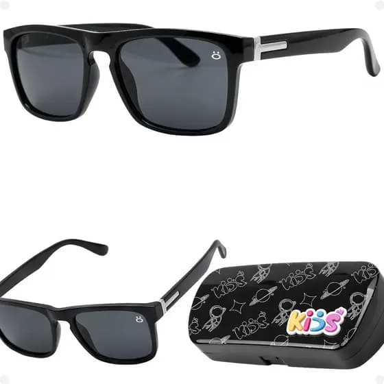 Óculos sol infantil vintage protecao uv criança preto case original casual retro piscina