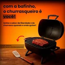 Churrasqueira Portatil A Bafo Tambor Mini Preta Comidas Aço Pintado Bafinho