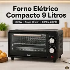 Forno Elétrico Compacto 9 Litros Assa Tosta Grelha Aquece Gratina Com Timer 800W Cozinha Uso