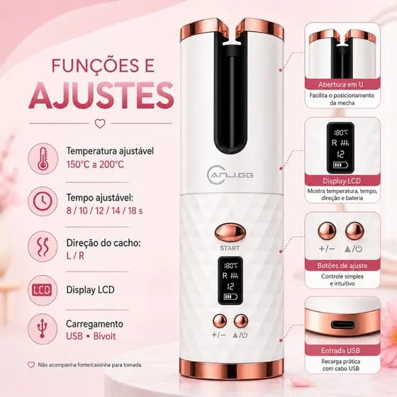 Modelador de Cachos Babyliss Automático Sem Fio Portátil